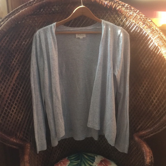 Loft Blue and White Striped Open Cardigan - Picture 2 of 5